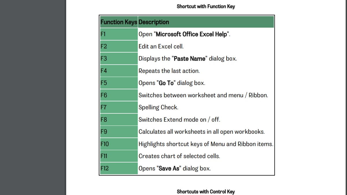 excel shortcut keys 2013 pdf