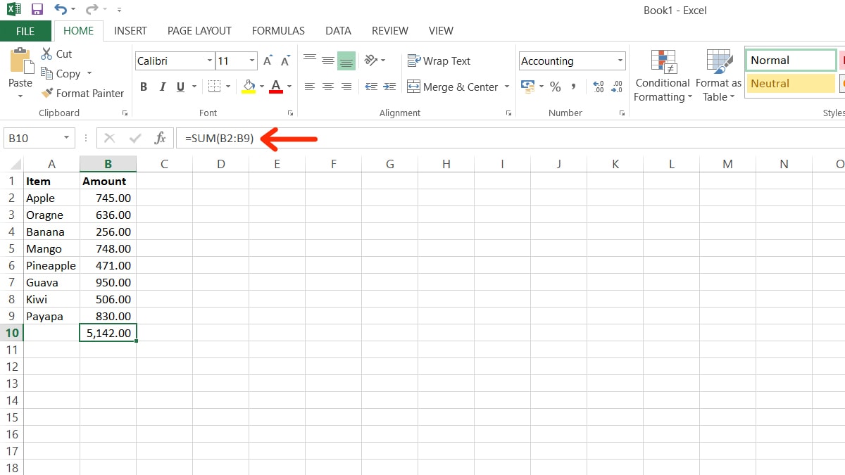 how to sum a column in excel