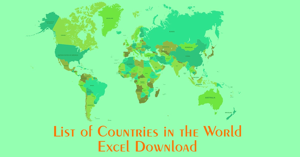 list of world countries excel